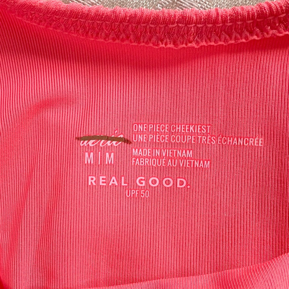 🆕 Aerie Swimsuit Womens Medium Coral Pink One Piece Cheeky Halter Bathing Suit - Picture 6 of 8